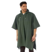 Rothco Rubberized Rainwear Poncho, a green waterproof poncho with a hood and adjustable drawstrings, designed for protective rainwear during outdoor activities. Thumbnail Image
