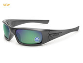 ESS 5B Sunglasses, black sports sunglasses with polarized green-tinted lenses. Thumbnail Image