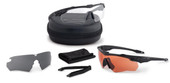 ESS Crossblade Eyeshield 2X+ Kit, includes interchangeable lenses, protective case, cleaning cloth, and strap for tactical eye protection. Thumbnail Image