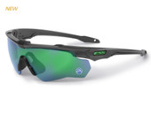 ESS Crossblade Eyeshield STD Polarized Mirrored Green, sports eyewear with a reflective green mirrored lens and black frame. Thumbnail Image