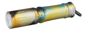 Olight i3E EDC Palm Breeze Keychain Flashlight, compact portable LED flashlight with tropical palm leaf design in yellow and blue colors. Thumbnail Image