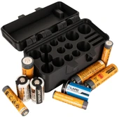 LAPG Battery Storage Box TDP-SQBATTHOLDER, black plastic battery storage case with compartments for organizing batteries and accessories. Thumbnail Image