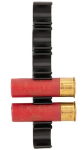 LAPG Shotgun Shell Holder - 3 Pack, black plastic holder with two red shotgun shells attached. Thumbnail Image