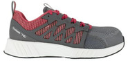 side of Reebok Women's Grey and Red Athletic Fusion Flexweave Work Shoe