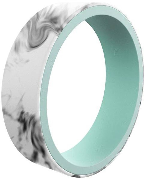 Qalo Womens Switch Reversible Ring with white marble side facing outwarsd. 