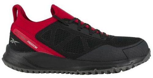 side of Reebok Men's All Terrain Trail Running Black and Red Work Shoe