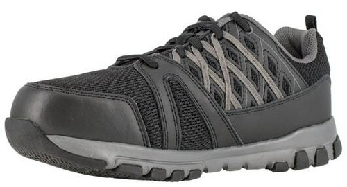 front to back side of Reebok Women's Black with Grey Trim Athletic Sublite Work Shoe