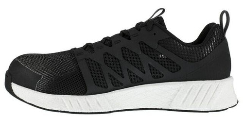 side of Reebok Men's Athletic Fusion Flexweave Black and White Work Shoe