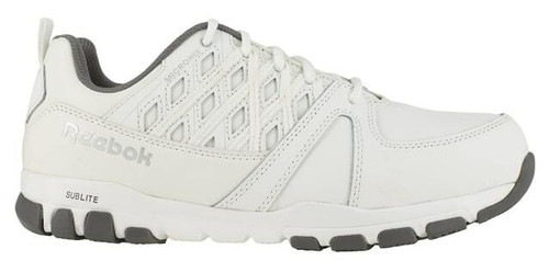 side of Reebok Men's Athletic Soft Toe White Sublite Work Shoe