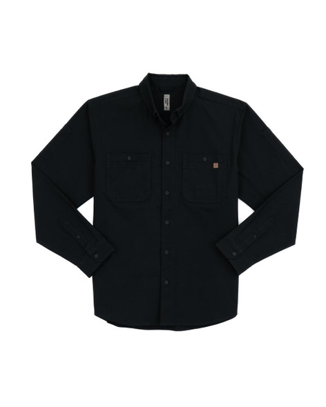 Iron & Haft Tradesman Long Sleeve Stretch Canvas Work Shirt, black long sleeve button-up work shirt with two chest pockets.
