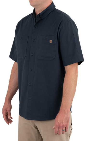 Iron & Haft Tradesman Short Sleeve Stretch Canvas Work Shirt TRADESMAN-SSS, navy blue short sleeve work shirt with button-up front and chest pockets.