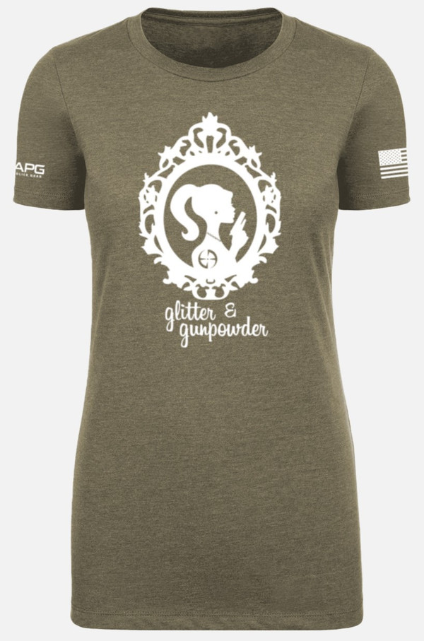 LA Police Gear Women's Glitter & Gunpowder T-Shirt - Green - Front