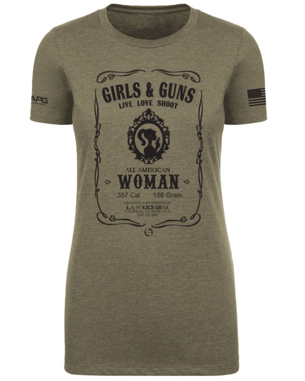 LA Police Gear Women's Girls & Guns T-Shirt - Green - Front