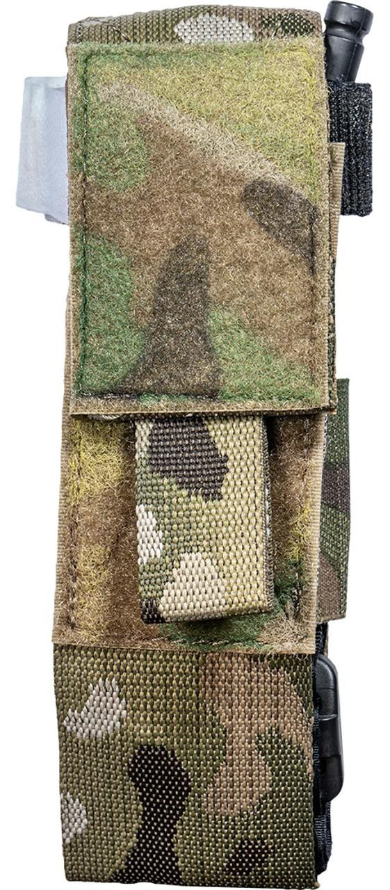 Tactical Tailor Tourniquet Pouch 10104, camouflage tactical tourniquet pouch with multiple compartments and attachments for medical gear.