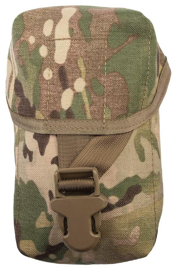 Tactical Tailor Canteen Utility Pouch 10049, camouflage patterned outdoor tactical canteen utility pouch with buckle closure.