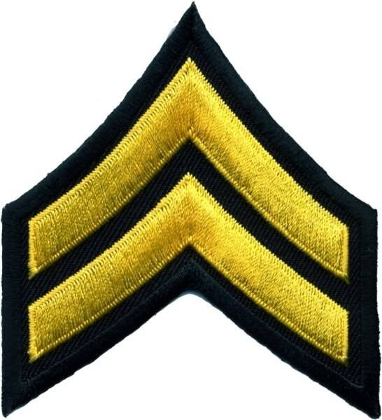 Heros Pride 3 Wide Corporal Chevron Patch-Med Gold on Black 5404C 849204002362