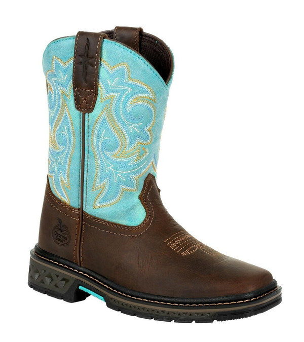 Georgia Boot Little Kid's Carbo Tec LT 8" Brown/Green Pull-On Boot  GB00410C 