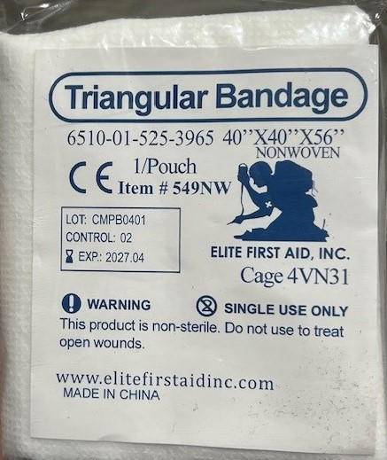 Elite First Aid Triangular Bandage Neutral White  549NW 6510015253965