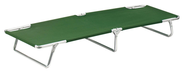 Rothco Camp Cot 4582, portable green camping cot with foldable metal frame.