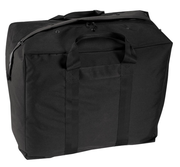 Rothco Enhanced Aviator Kit Bag EAKB, black durable travel and gear bag with handles and zipper closure.