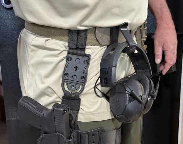 LAPG Belt-Mount Hearing Protection Hanger TDP-BMHPH 840277253095, a durable black belt-mounted hanger designed for securing hearing protection devices.