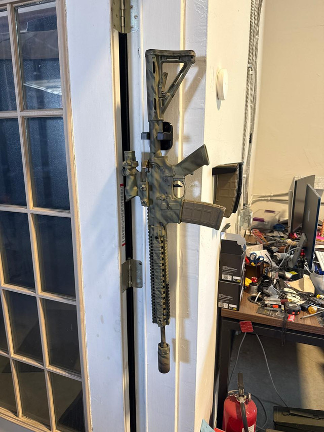 LAPG AR-15 Buffer Tube Wall Mount, tactical firearm mount with adjustable arm and mount for AR-15 buffer tube, black color, TDP-ARWM model.