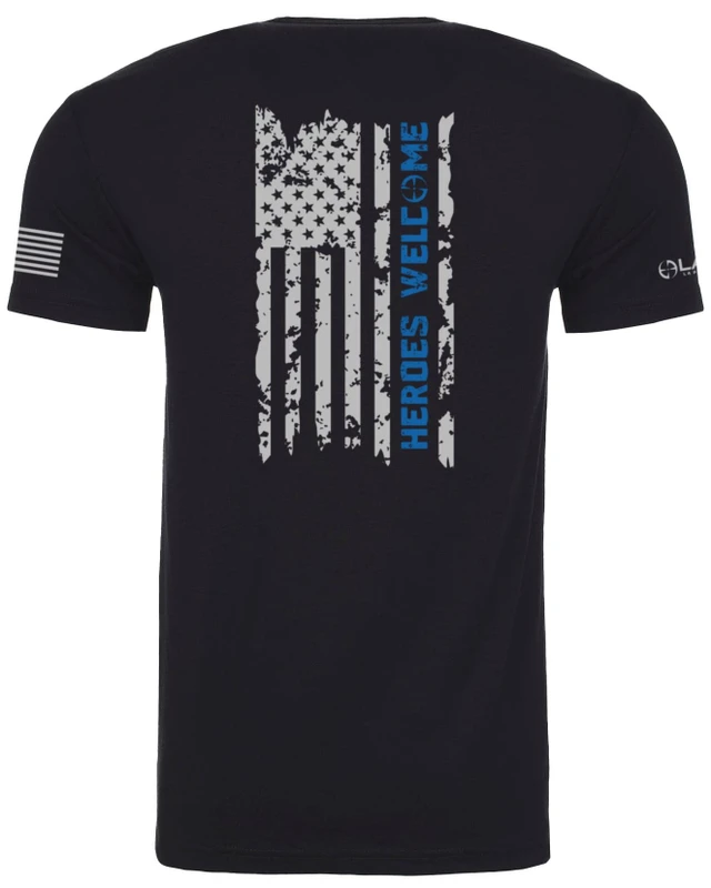 LA Police Gear Men's Heroes Welcome Flag T-Shirt - Black - Back
