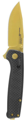 SOG Terminus XR LTE Carbon & Gold Folding Knife vertical