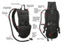 Rothco Rapid Trek Hydration Pack 2865, black hydration backpack with multiple compartments, carry handle, and hose for water. Includes features like a neoprene covered hose, quick release shoulder straps, and soft bite valve with on-off switch.