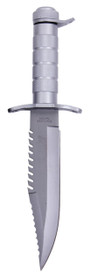 Rothco Ramster Survival Kit Knife 3052-R, tactical survival knife with serrated edge and silver handle.