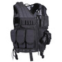 Rothco Quick Draw Tactical Vest 6594, a black tactical vest with multiple pouches, compartments, and a holster for gear and accessories.