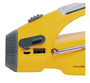 Rothco Solar/Wind Up Flashlight with Radio, yellow portable emergency flashlight featuring USB charging port, hand crank radio, and volume control.
