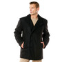 Rothco Naval Heritage Pea Coat HNPC, a stylish men's black wool double-breasted peacoat with large lapels and button details.
