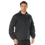Rothco Lined Coaches Security Jacket LCSJ, black lightweight jacket with a collared neckline, front button closure, and elastic cuffs, designed for security personnel and coaches.
