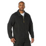 Rothco Lightweight Canvas Work Jacket LCWJ, a man wearing a black lightweight durable canvas work jacket with a zippered front and multiple pockets.