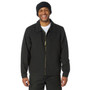 Rothco Lightweight Canvas Work Jacket LCWJ, a man wearing a black lightweight canvas work jacket with a front zipper and collar.