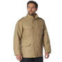 Rothco M-65 Field Jacket M65FJ, tan military-style tactical jacket with front chest pockets and epaulets on shoulders.