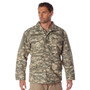 Rothco M-65 Field Jacket M65FJ, camouflage military-style jacket with multiple pockets and a rugged design worn by a male model.