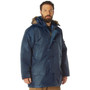 Rothco N-3B Parka N3BP, men's navy blue winter coat with faux fur-lined hood, multiple pockets, and quilted interior for cold weather protection.
