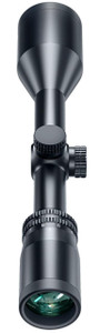 Bushnell 3-9x50 R3 DOA Quick Ballistic Reticle Riflescope, close-up view of the black rifle scope with adjustable turrets, zoom and reticle focus, and large objective lens for enhanced target clarity.