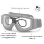 ESS Profile NVG Black Goggles with Laser LPL-5, ergonomic black goggles featuring compatibility with primary lenses, includes U-Rx Insert, Carrier & Rx Nosepiece, and Goggle Adapters for enhanced vision.