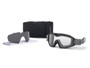 ESS Influx PIVOT Black Goggles with Clear and Smoke Gray Lenses, versatile safety eyewear for protection in industrial or outdoor environments.