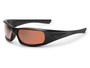 ESS 5B Sunglasses, sleek black frame sunglasses with orange mirrored lenses.