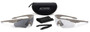 ESS Crossblade 2X Eyeshield ESS-EE9032-05, a pair of high-performance sports sunglasses with interchangeable lenses, including a black carrying case, a cleaning cloth, and a strap for secure fit.