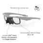 ESS Crossblade Eyeshield 3LS Kit, protective eyewear with interchangeable lenses, includes U-Rx Insert, Carrier, Rx Nosepiece, and Goggle Adapters, designed to fit behind primary lenses and accommodate Wide Rx Range +8 to -10.