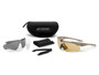 ESS Crossblade Spin Camo Bone Eyeshield with HI-Def Bronze, Clear, and Smoke Gray lenses, includes carrying case, replacement lenses, and accessories for versatile eye protection.