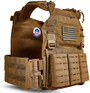 Bolo Defense V1 Plate Carrier BD-CARRIER, tactical beige plate carrier with American flag patch and multiple pouches for gear storage.