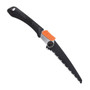 SOG Folding Saw F10N-CP, portable folding handsaw with a black handle and a silver blade featuring teeth for cutting wood.