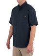 Iron & Haft Tradesman Short Sleeve Stretch Canvas Work Shirt, navy blue short sleeve work shirt with two chest pockets and button-down front.