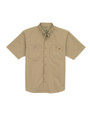 Iron & Haft Tradesman Short Sleeve Stretch Canvas Work Shirt, beige men's short sleeve work shirt with button-up front and chest pockets.